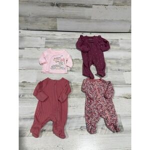 Carter's Disney Sleepers Top Girls Preemie Pink Burgundy Floral Heart